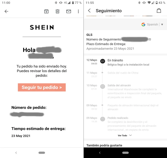envío y seguimiento del pedido